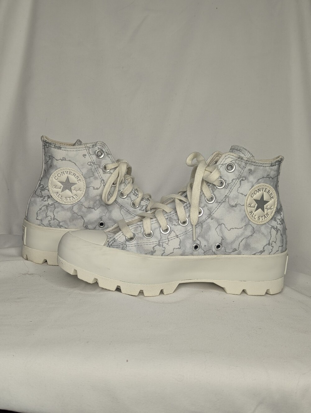 Converse CTAS Hi Watermark Silver Canvas Women's Platform Sneakers Size 8.5